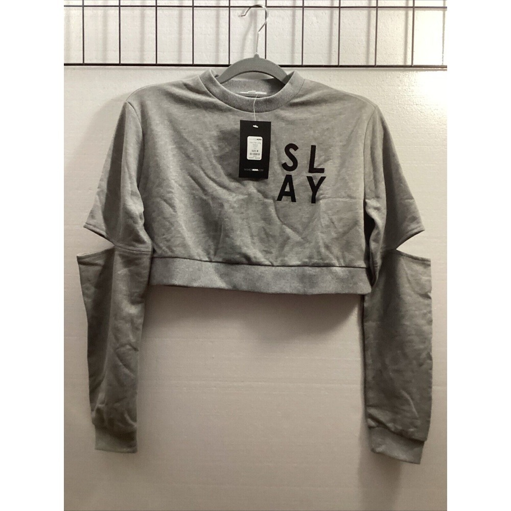 Slay Day Crop Top‎ Long Sleeve Size M Color Grey SKU 56500